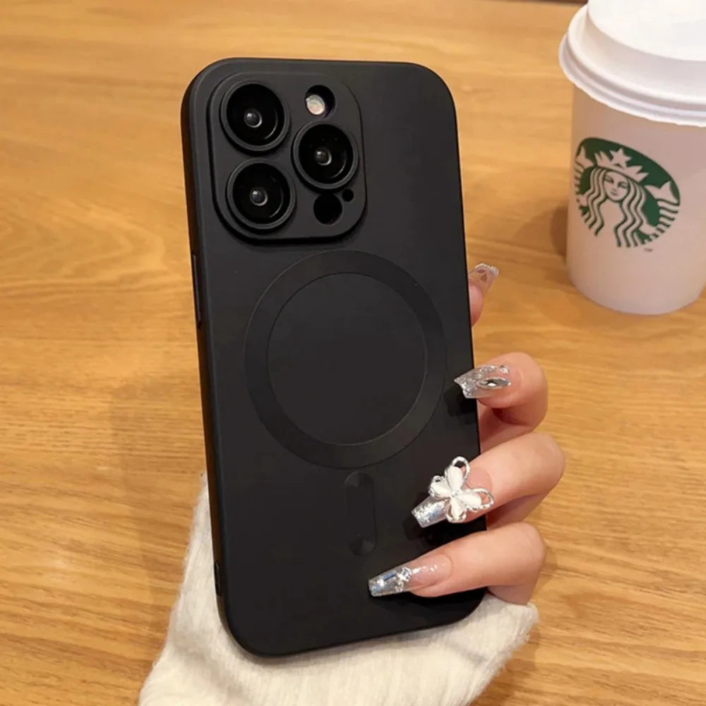 Luxury Magnetic Wireless Charging Matte Case For iPhone 16 15 14 Plus 13 12 11 Pro Max For Magsafe Camera Lens Protector Cover