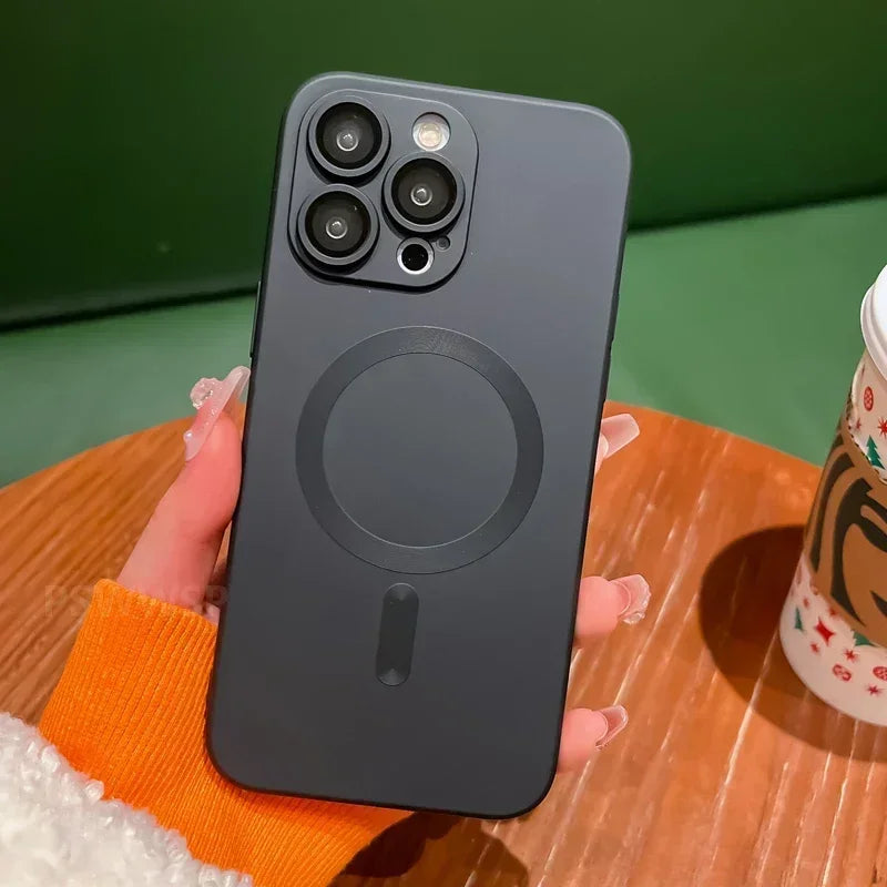 Luxury Magnetic Wireless Charging Matte Case For iPhone 16 15 14 Plus 13 12 11 Pro Max For Magsafe Camera Lens Protector Cover