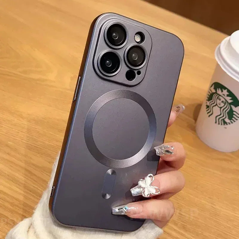 Luxury Magnetic Wireless Charging Matte Case For iPhone 16 15 14 Plus 13 12 11 Pro Max For Magsafe Camera Lens Protector Cover