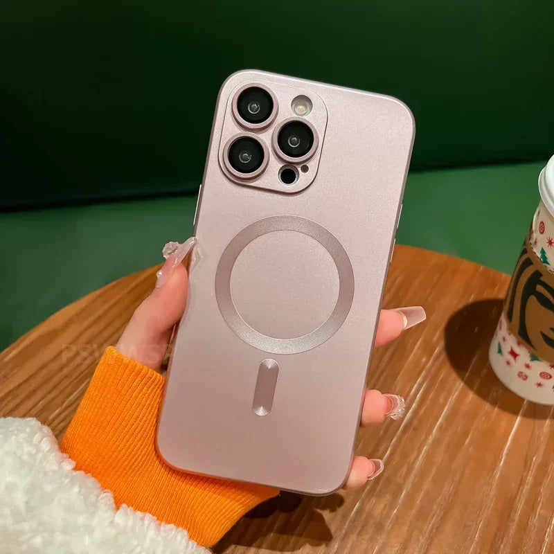 Luxury Magnetic Wireless Charging Matte Case For iPhone 16 15 14 Plus 13 12 11 Pro Max For Magsafe Camera Lens Protector Cover