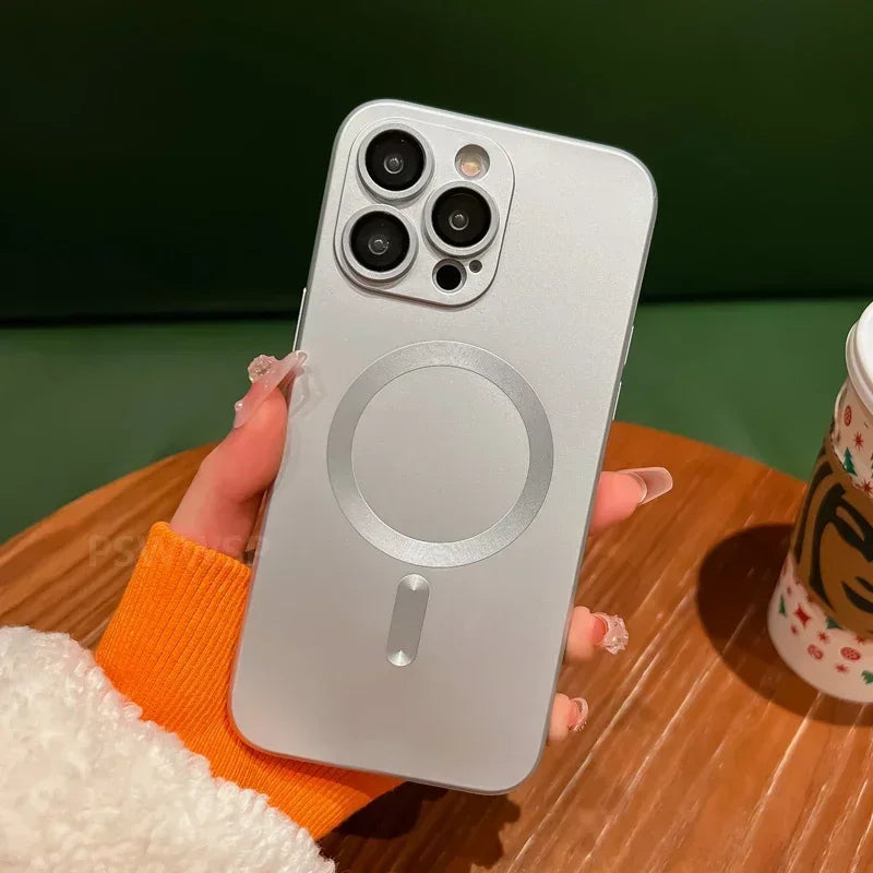 Luxury Magnetic Wireless Charging Matte Case For iPhone 16 15 14 Plus 13 12 11 Pro Max For Magsafe Camera Lens Protector Cover