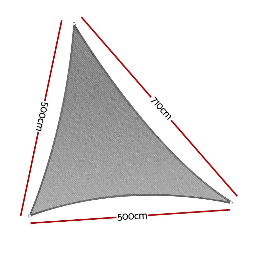 Instahut Premium Triangle Shade Sail Canopy - 280gsm, 5x5x7.1m, UV-Resistant Grey
