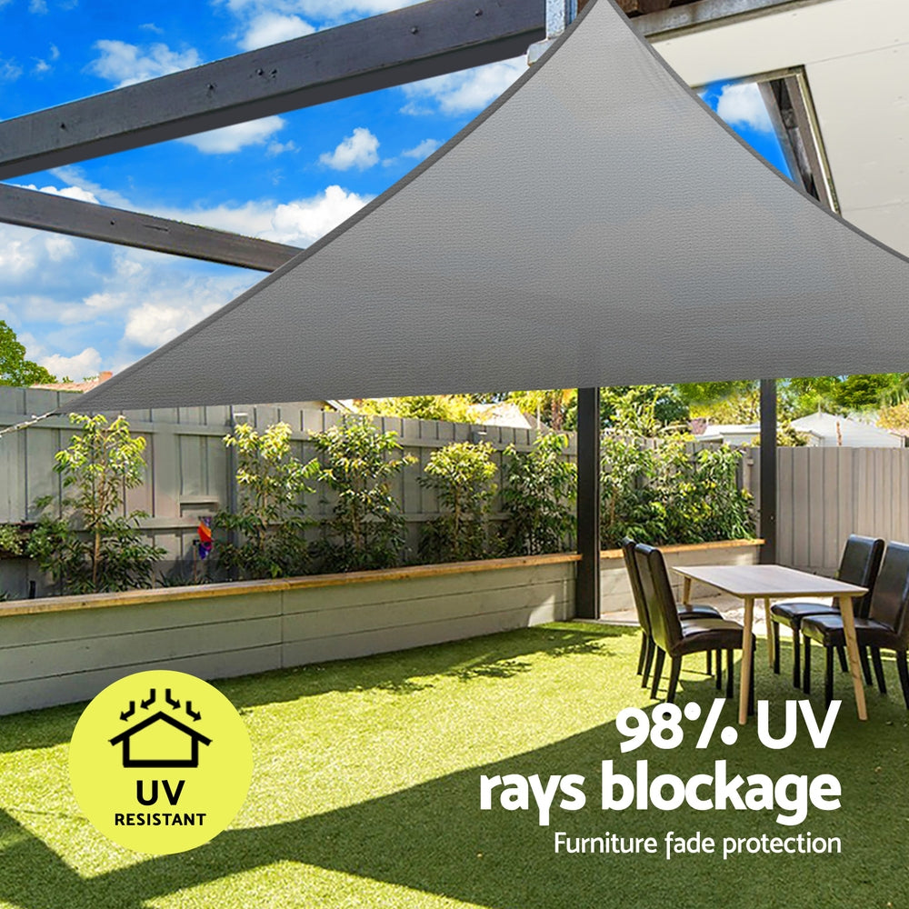 Instahut Premium Triangle Shade Sail Canopy - 280gsm, 5x5x7.1m, UV-Resistant Grey