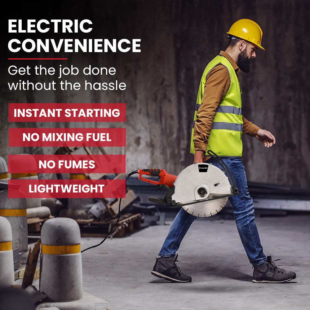 BAUMR-AG 3500W 350mm/14' Electric Concrete Demolition Cut-Off Saw, Wet and Dry Cutting, Diamond Blade, Vacuum Port, 15A Plug