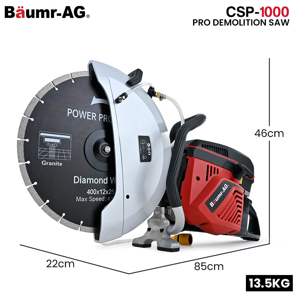 BAUMR-AG 400mm Professional Concrete Demolition Saw 94cc 2-Stroke, Wet and Dry Demo Cutting, 16' Diamond Blade, Anti-Vibration System