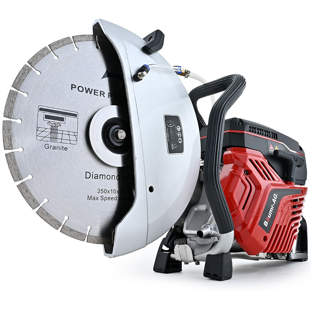 BAUMR-AG 350mm Professional Concrete Demolition Saw 74cc 2-Stroke, Wet and Dry Demo Cutting, 14' Diamond Blade, Anti-Vibration System
