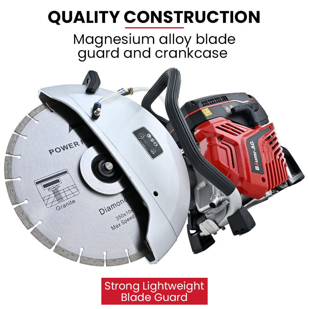 BAUMR-AG 350mm Professional Concrete Demolition Saw 74cc 2-Stroke, Wet and Dry Demo Cutting, 14' Diamond Blade, Anti-Vibration System