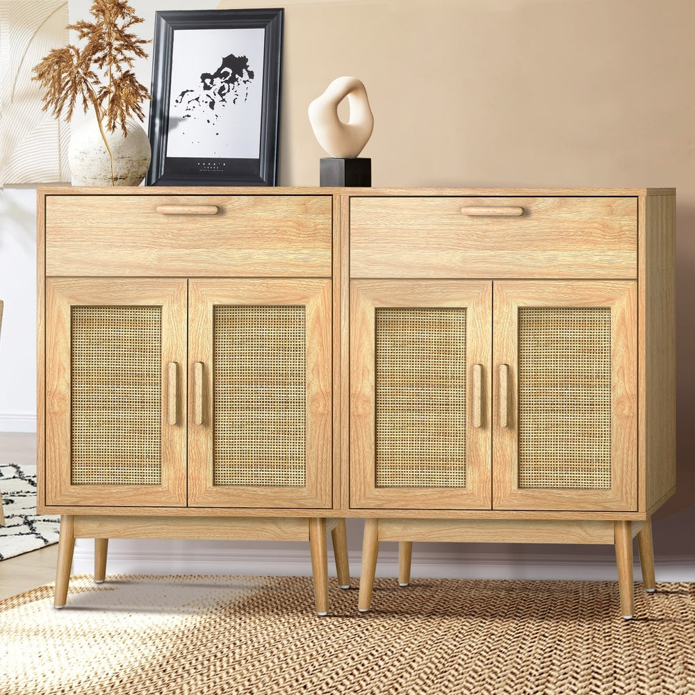Oikiture 2x Buffet Sideboard Rattan Cupboard Cabinet Storage
