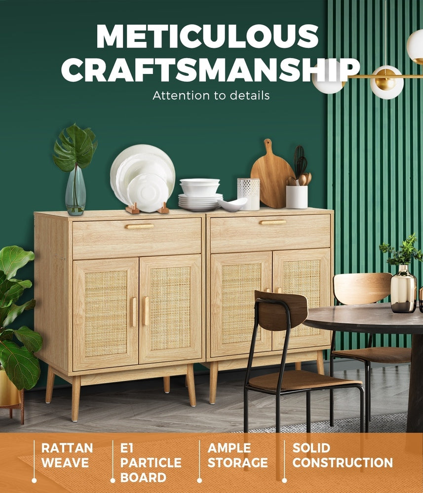 Oikiture 2x Buffet Sideboard Rattan Cupboard Cabinet Storage