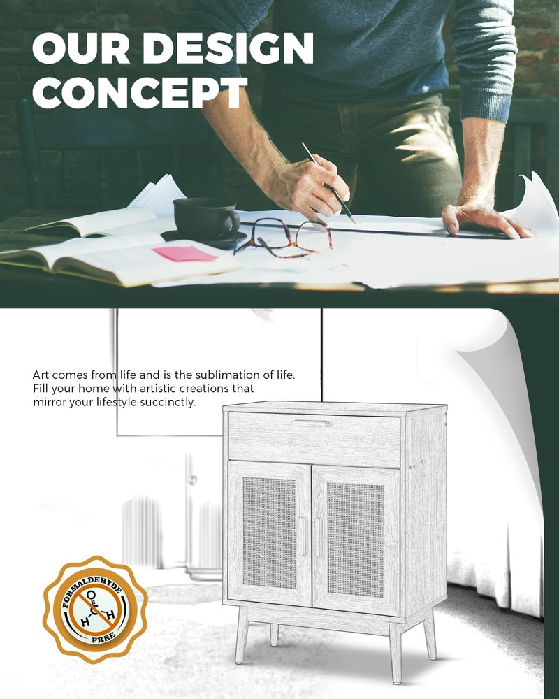 Oikiture 2x Buffet Sideboard Rattan Cupboard Cabinet Storage