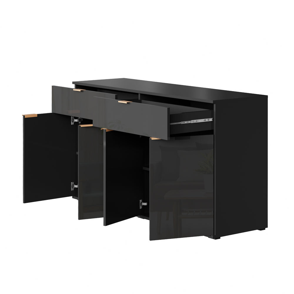 Oikiture Sideboard High Gloss 4 Doors 2 Drawers Black