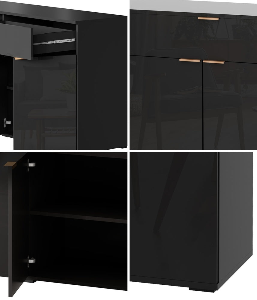 Oikiture Sideboard High Gloss 4 Doors 2 Drawers Black