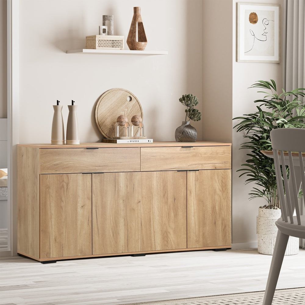 Oikiture Sideboard 4 Doors 2 Drawers Natural