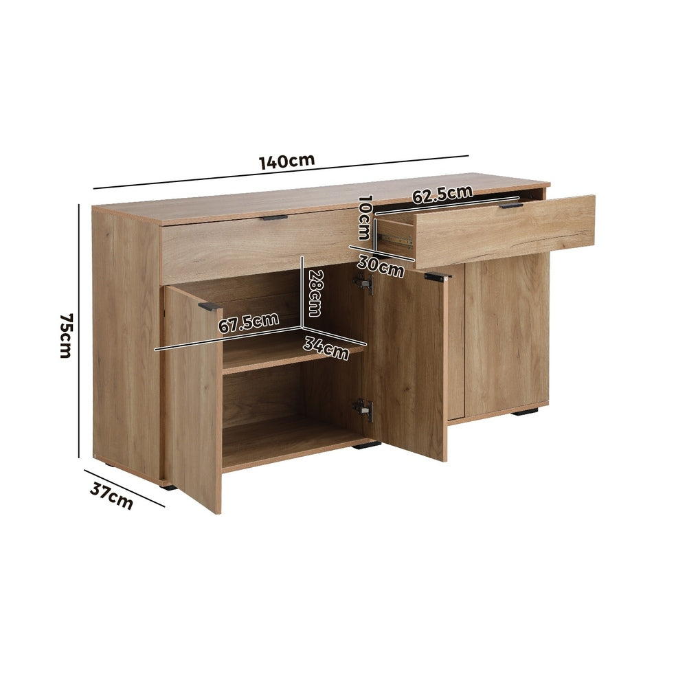 Oikiture Sideboard 4 Doors 2 Drawers Natural