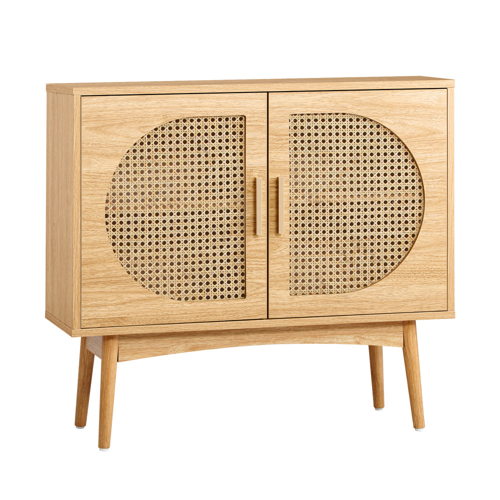 Oikiture Rattan Sideboard Hallway Shelf Wood