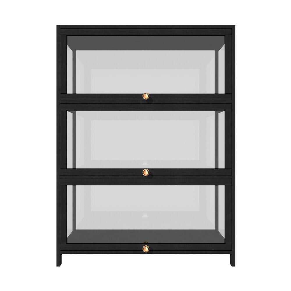 Oikiture Display Cabinet 3 Tiers Clear Door Black