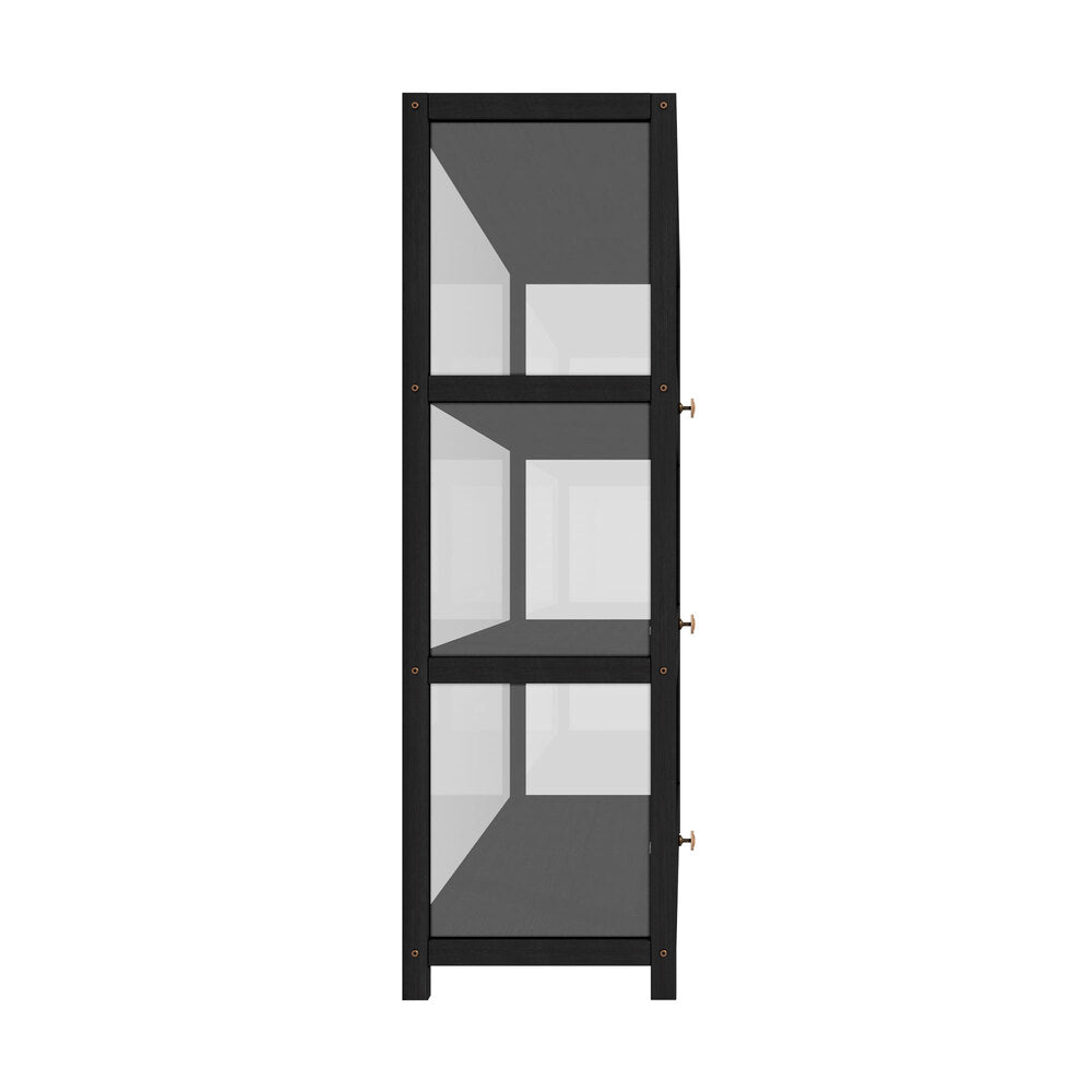 Oikiture Display Cabinet 3 Tiers Clear Door Black