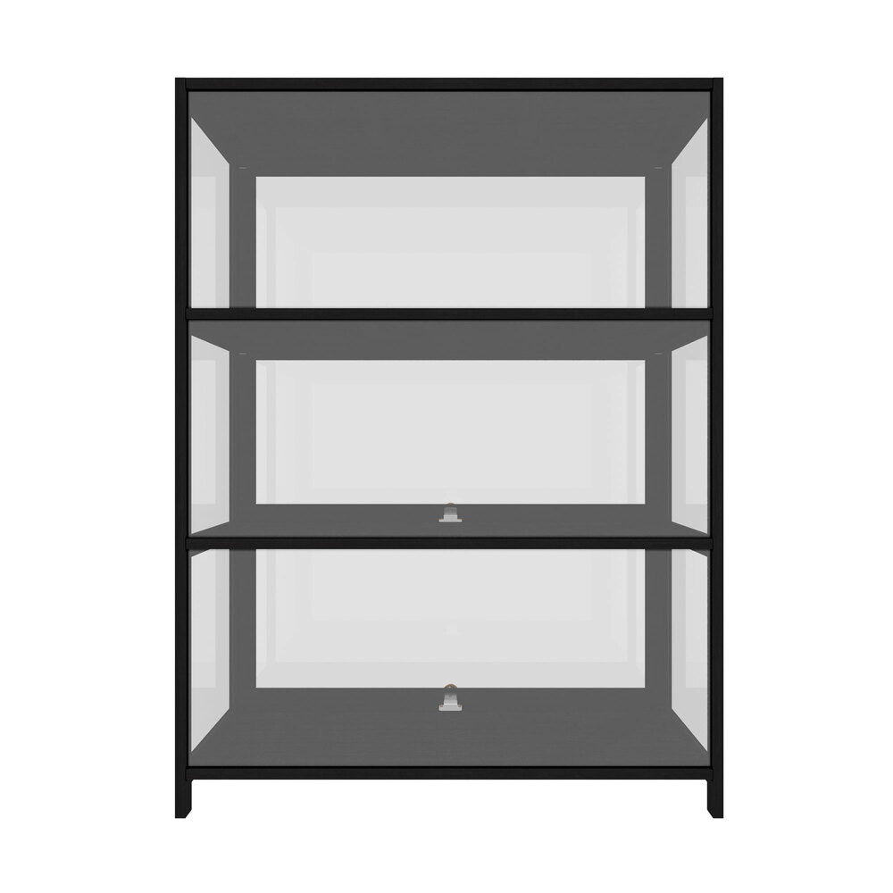 Oikiture Display Cabinet 3 Tiers Clear Door Black