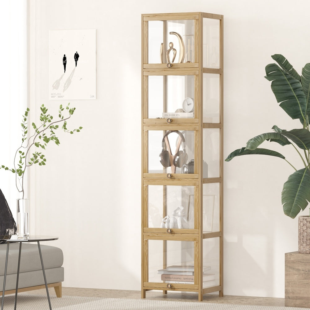 Oikiture Display Cabinet Slim 5-Tier Shelves Clear Oak