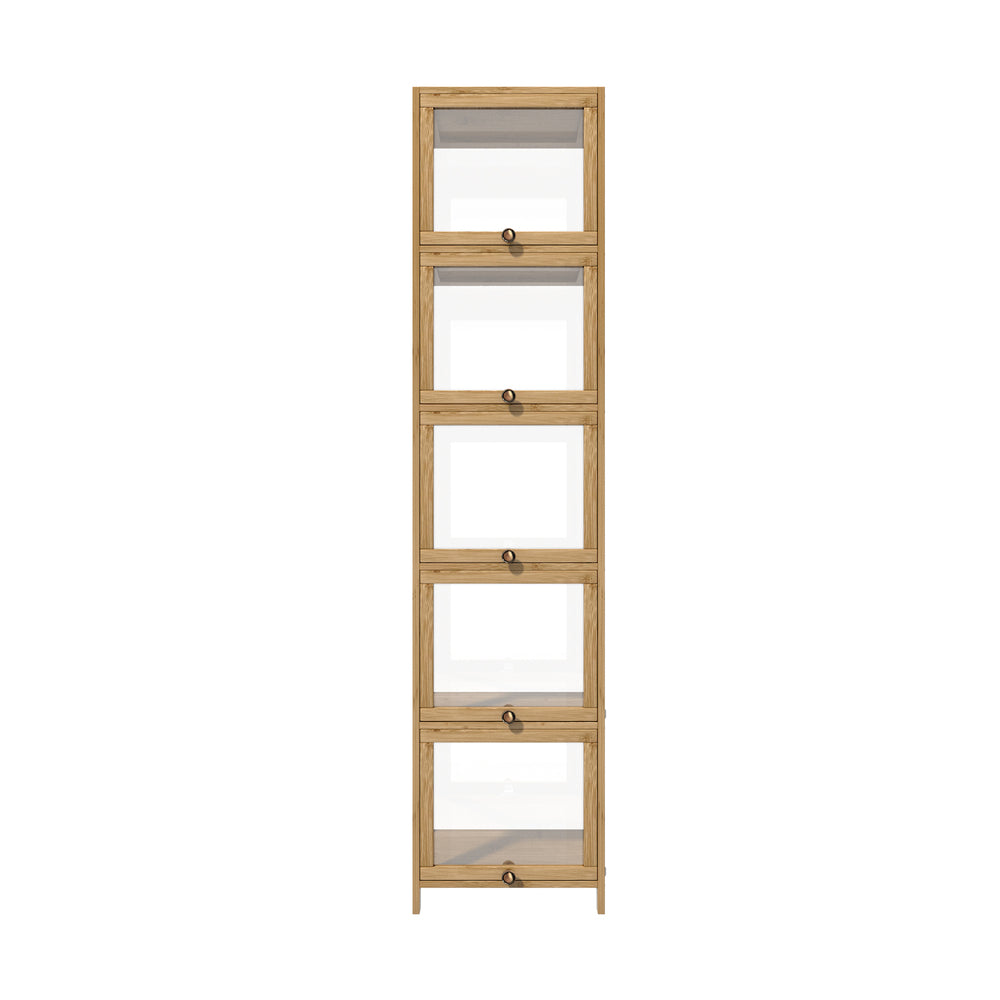Oikiture Display Cabinet Slim 5-Tier Shelves Clear Oak