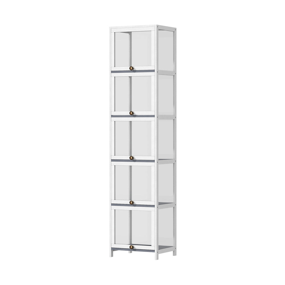 Oikiture Display Cabinet Slim 5-Tier Shelves Clear White