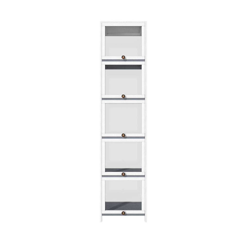 Oikiture Display Cabinet Slim 5-Tier Shelves Clear White