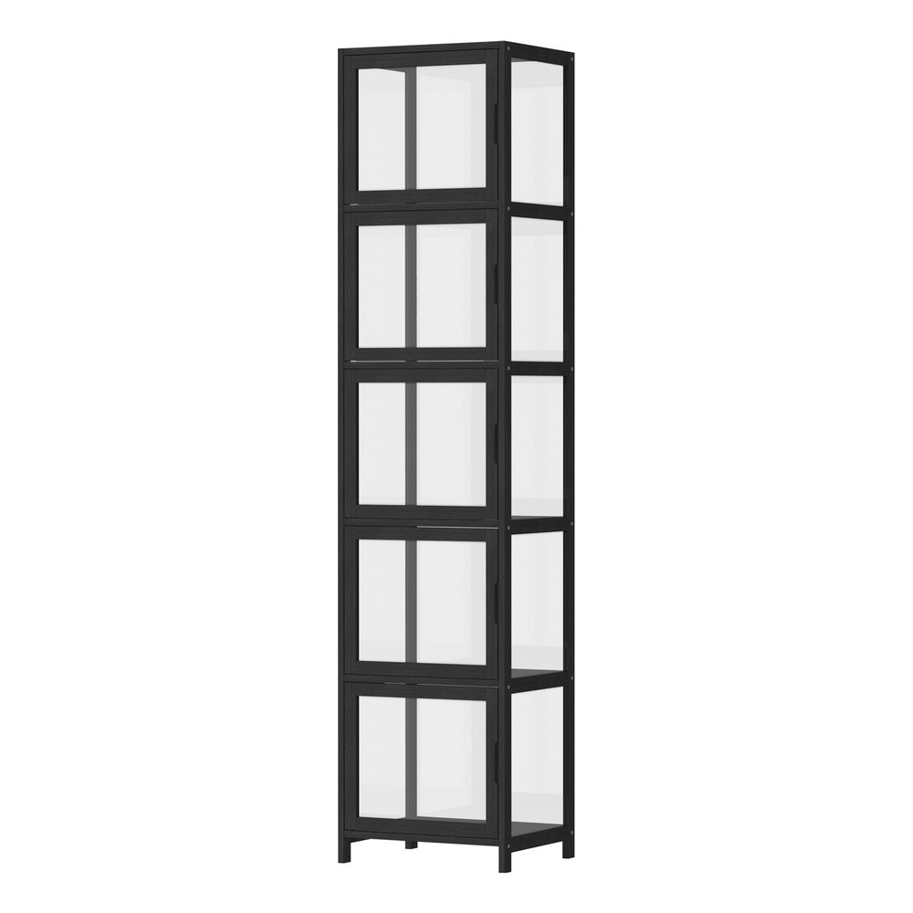 Oikiture Display Cabinet 5-Tier Slim Storage Shelves Black