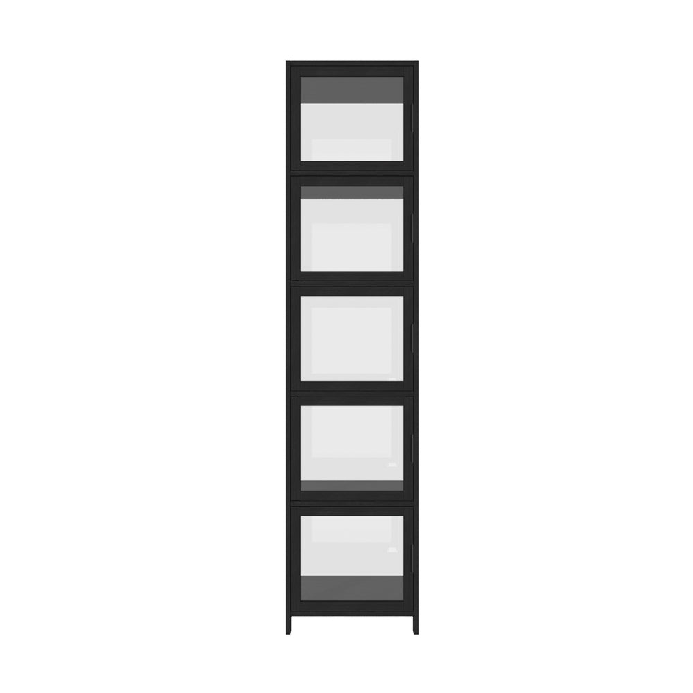 Oikiture Display Cabinet 5-Tier Slim Storage Shelves Black