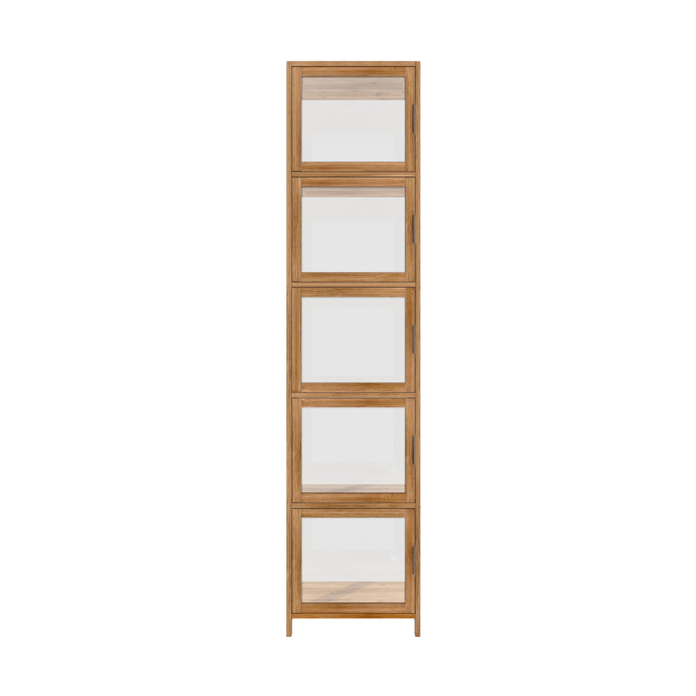 Oikiture Display Cabinet 5-Tier Slim Storage Shelves Brown