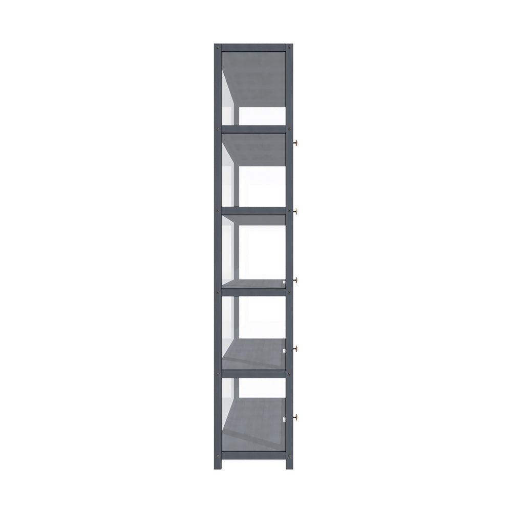 Oikiture Display Cabinet 5 Tiers Clear Door Grey