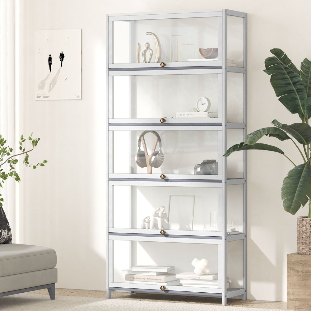 Oikiture Display Cabinet 5 Tiers Clear Door White