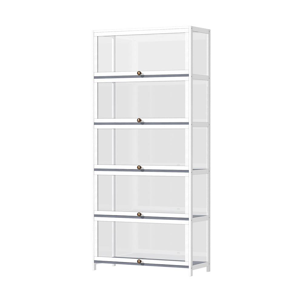 Oikiture Display Cabinet 5 Tiers Clear Door White