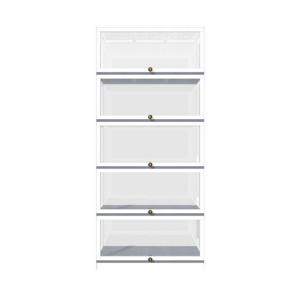 Oikiture Display Cabinet 5 Tiers Clear Door White