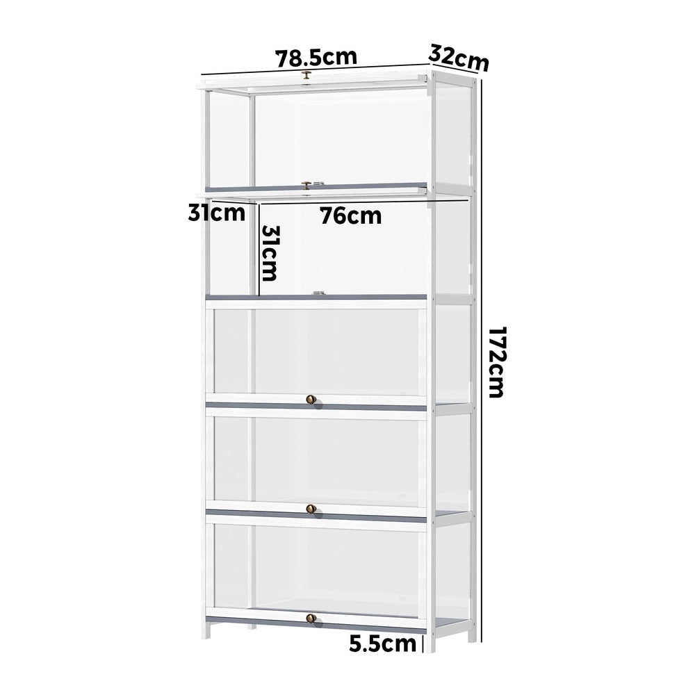Oikiture Display Cabinet 5 Tiers Clear Door White