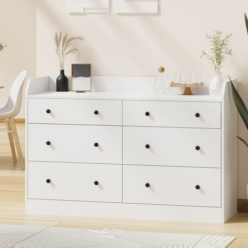 Oikiture Buffet Sideboard Hamptons Style 6 Drawers White