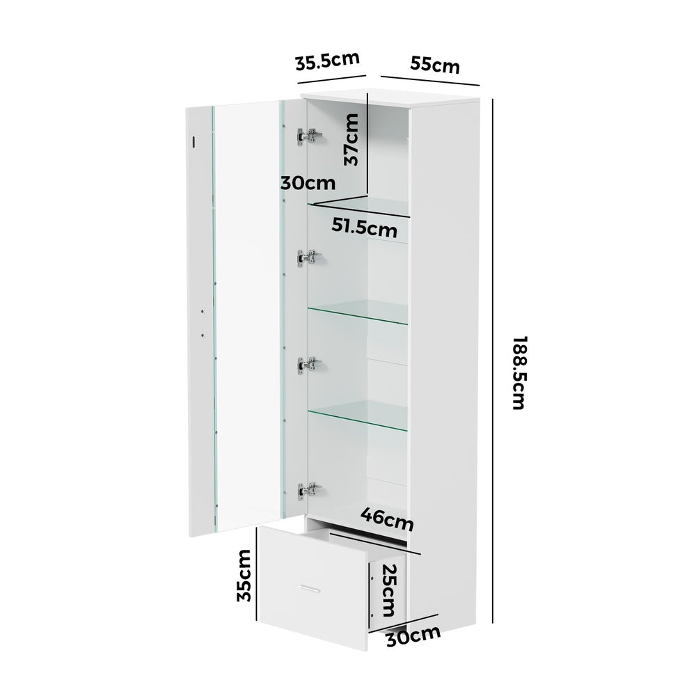 Oikiture Buffet Sideboard LED High Gloss Glass Door White