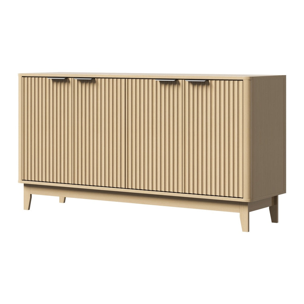 Oikiture Buffet Sideboard Storage Cabinet 4 Doors Cupboard Natural
