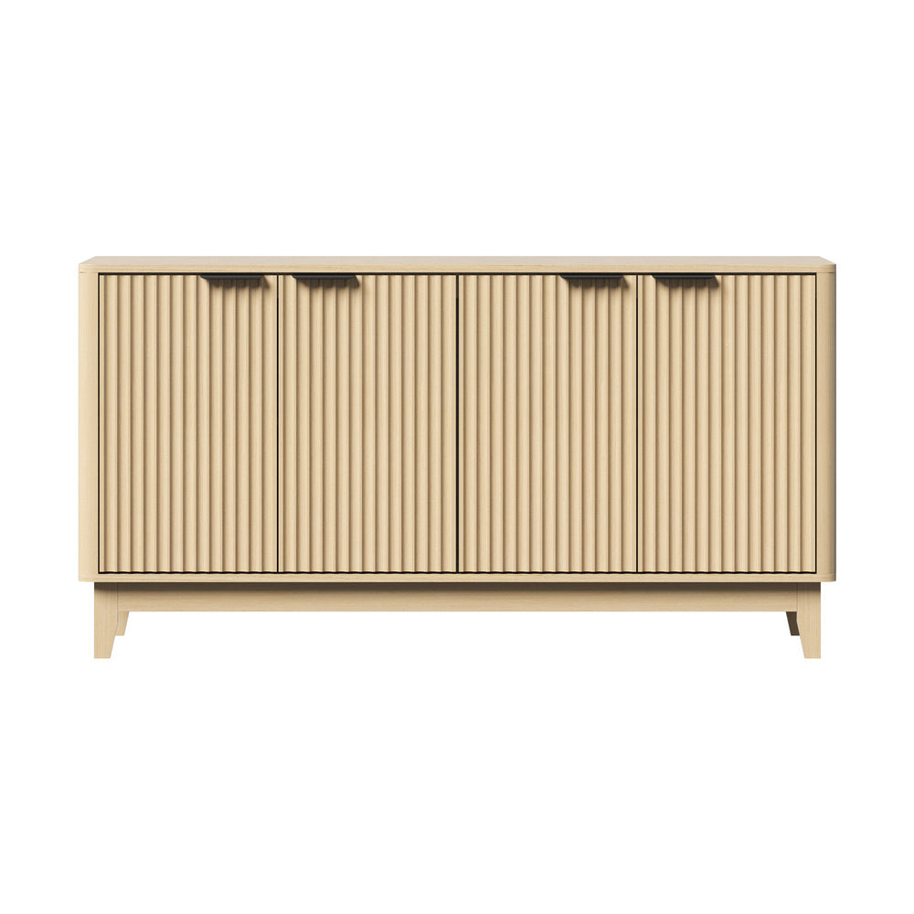 Oikiture Buffet Sideboard Storage Cabinet 4 Doors Cupboard Natural