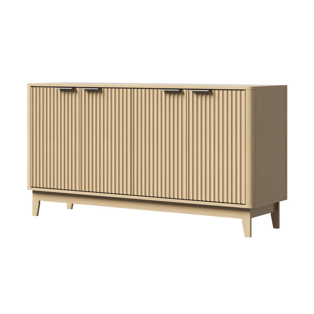 Oikiture Buffet Sideboard Storage Cabinet 4 Doors Cupboard Natural