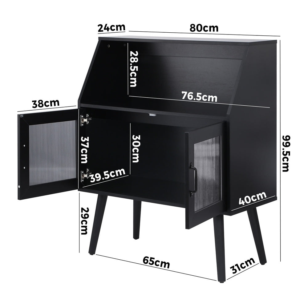 Oikiture Sideboard with Open Shelf and Glass Doors