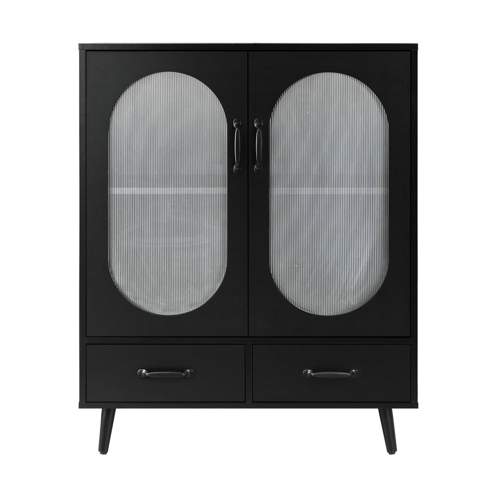 Oikiture Sideboard with Pull Up Drawers and Glass Doors