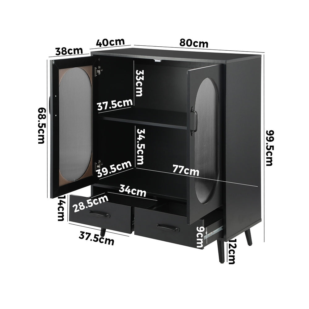 Oikiture Sideboard with Pull Up Drawers and Glass Doors