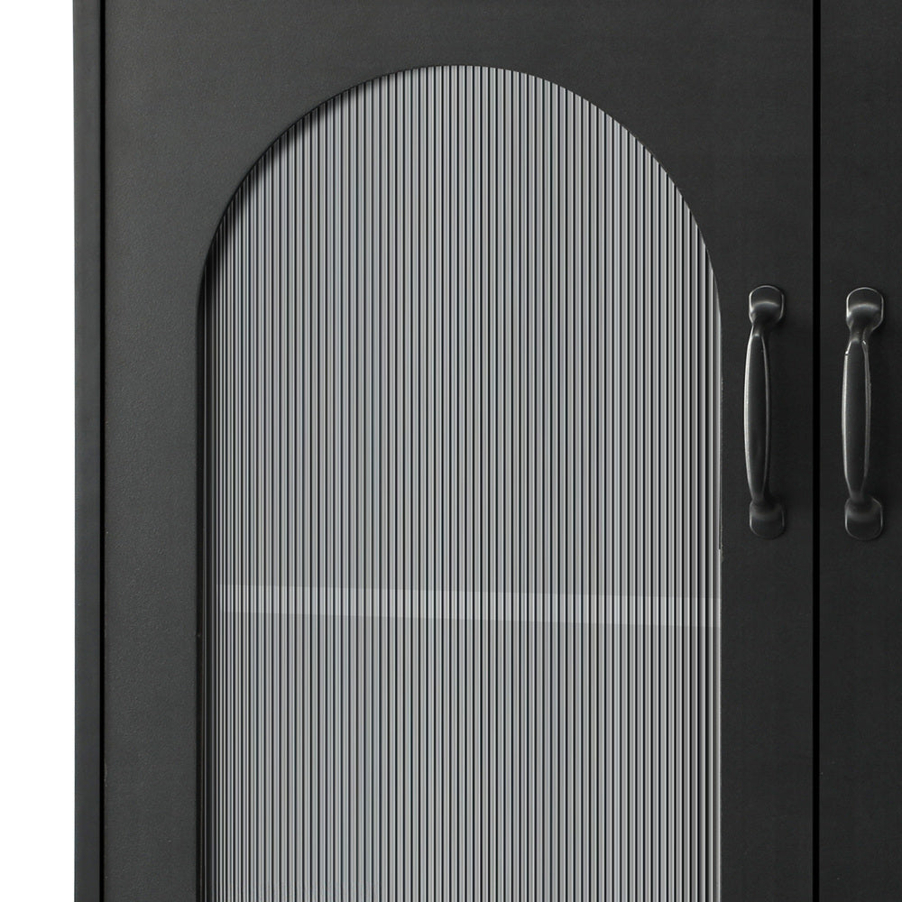 Oikiture Sideboard with Pull Up Drawers and Glass Doors