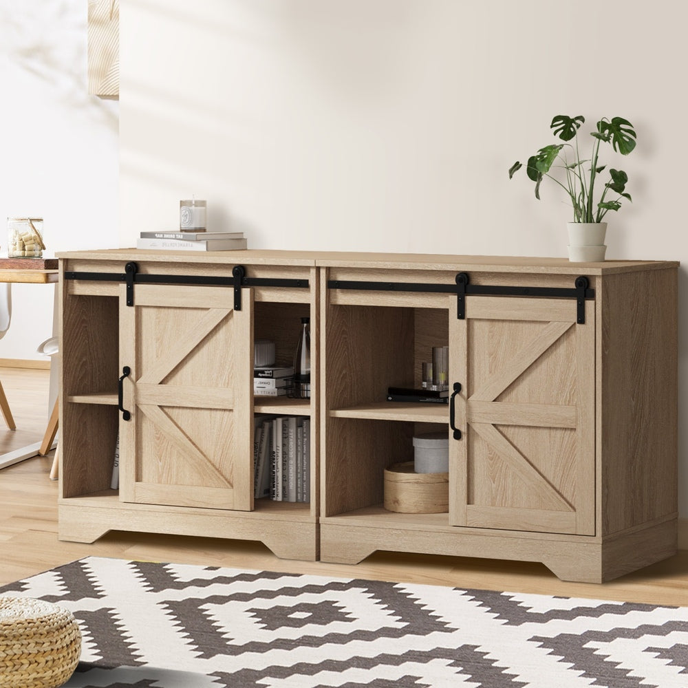 Oikiture 2x Buffet Sideboard Cabinet Storage Cupboard Oak
