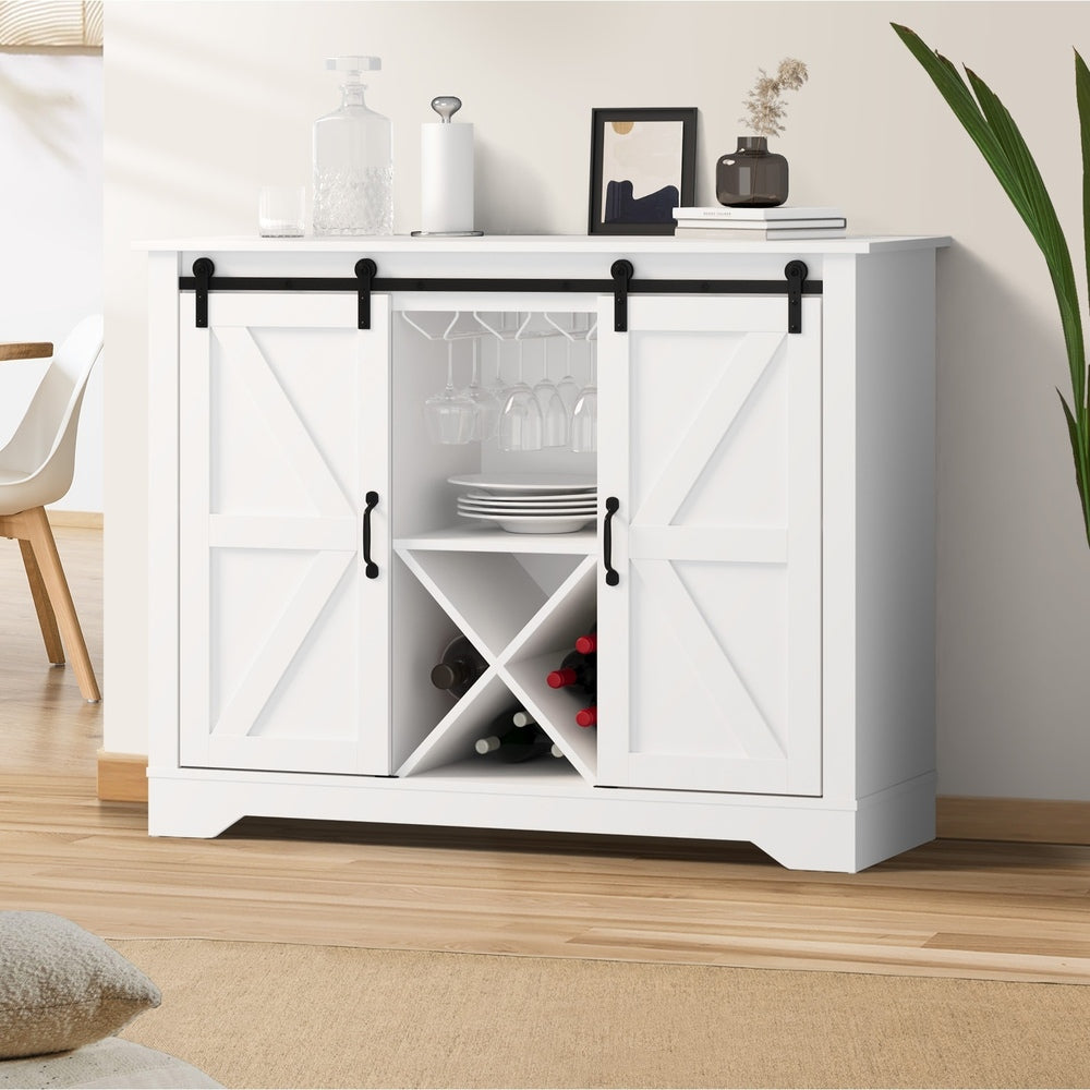 Oikiture Sideboard Buffet Wine Rack Sliding Door 5 Shelves White