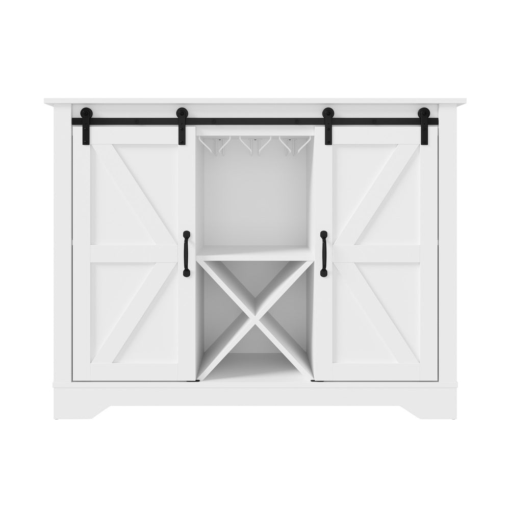 Oikiture Sideboard Buffet Wine Rack Sliding Door 5 Shelves White