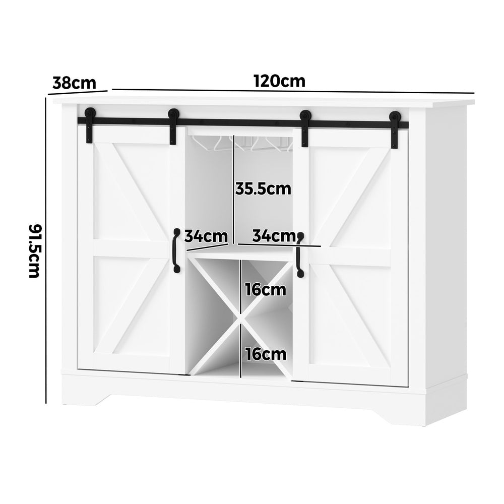Oikiture Sideboard Buffet Wine Rack Sliding Door 5 Shelves White