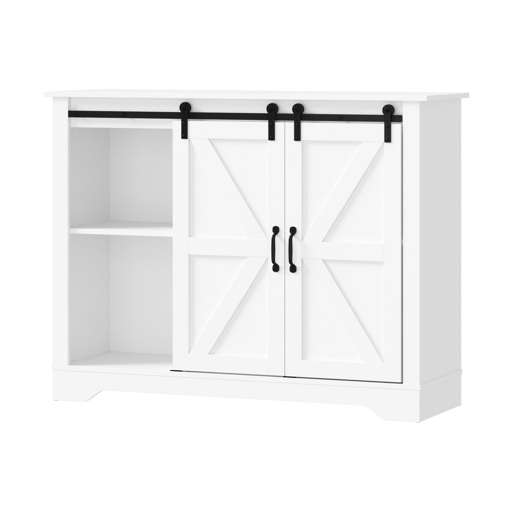 Oikiture Sideboard Buffet Wine Rack Sliding Door 5 Shelves White