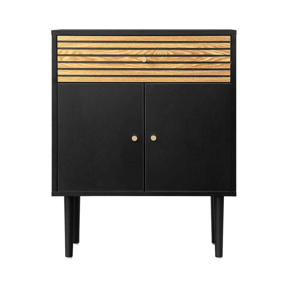 Oikiture 2x Sideboard Buffet Storage Cabinet Cupboard Black and Wood