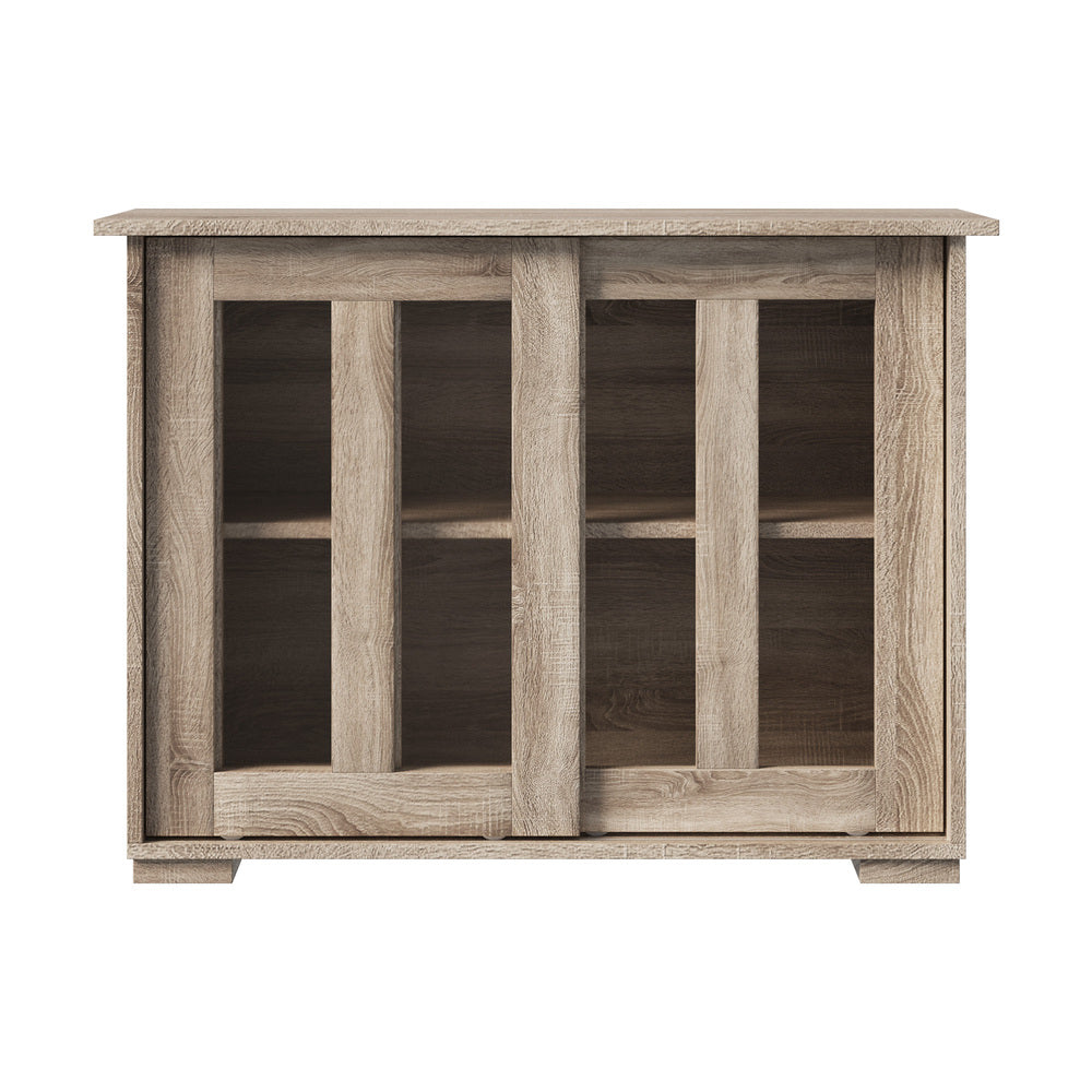 Oikiture Sideboard Buffet Glass Sliding Door Natural